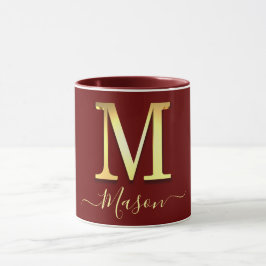 Taza Elegante Personalizado dorado Monograma M Nombre