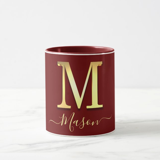 Taza Elegante Personalizado dorado Monograma M Nombre (Centro)