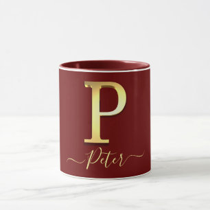Taza Elegante Personalizado dorado Monograma P Nombre
