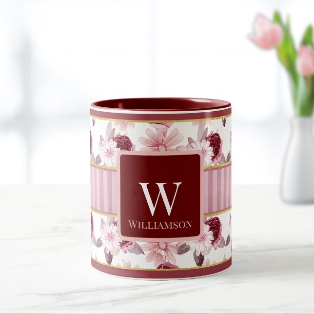 Taza Elegante Personalizado monograma de banda floral m (Subido por el creador)