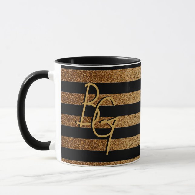 Taza Elegante Personalizado Monograma de banda Purpurin (Izquierda)