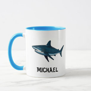 Taza Elegante pez de tiburón azul y blanco Personalizad