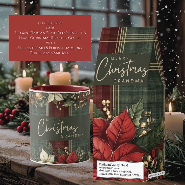 Taza Elegante Plaid & Poinsettia Merry Christmas Name (Subido por el creador)