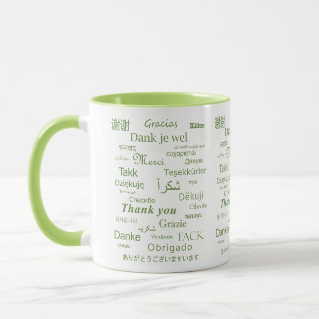 Taza Elegante políglota "Gracias" tipografía verde (Izquierda)