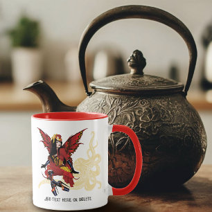 Taza Elegante Pulpo Hada Victoriano Steampunk Rojo