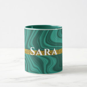 Taza elegante purpurina de oro de agate verde personali
