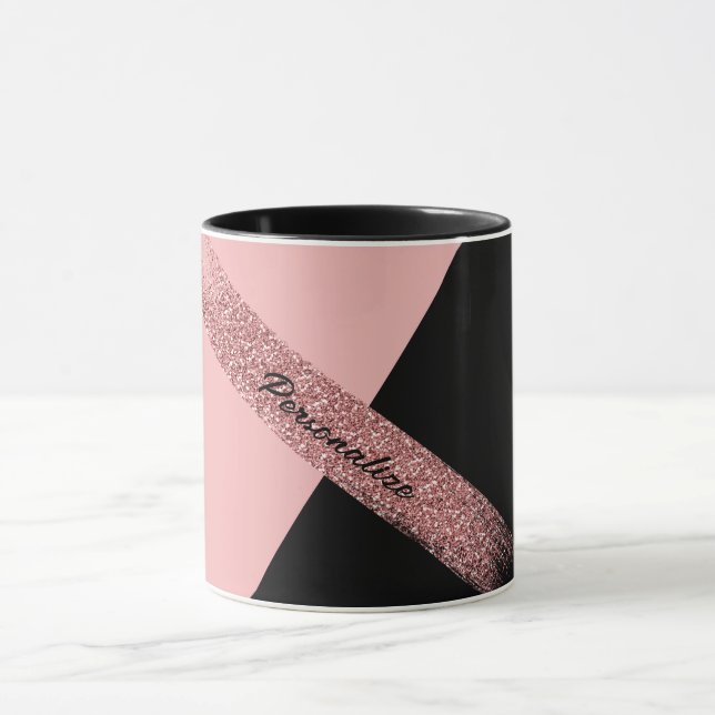 Taza Elegante Purpurina negro rosado Moda personalizada (Centro)