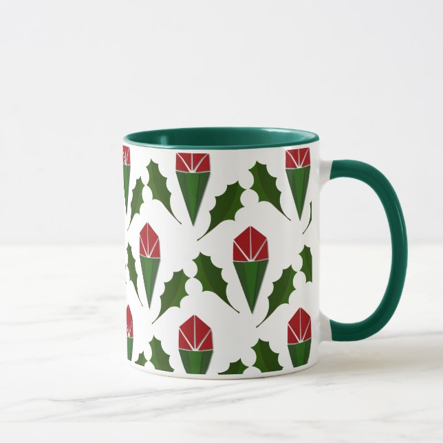 Taza Elegante Resumen Roses Rojos, Holly Holiday Patter (Derecha)