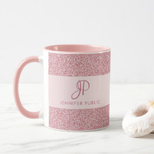 Taza Elegante Rosa Purpurina de oro Aspecto Monogramado