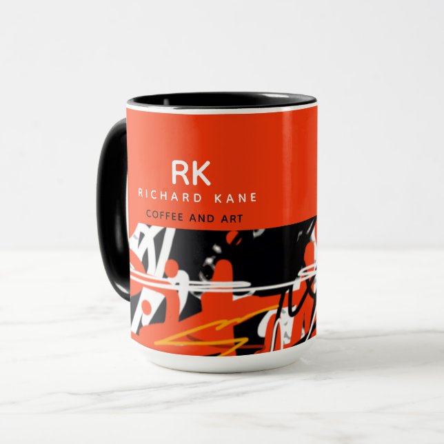 Taza Elegante semi-rojo semiabstracto Mug con nombre (Anverso izquierdo)