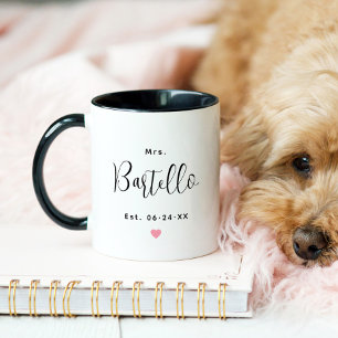 Taza Elegante Señora Script Negro Monograma Boda
