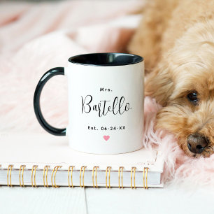 Taza Elegante Señora Script Negro Monograma Boda