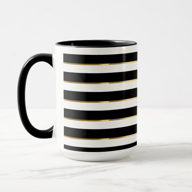 Taza Elegante Stripe Black Gold White (Izquierda)