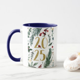 Taza Elegante Tarjeta Rustica Azul 2025 de Año Nuevo