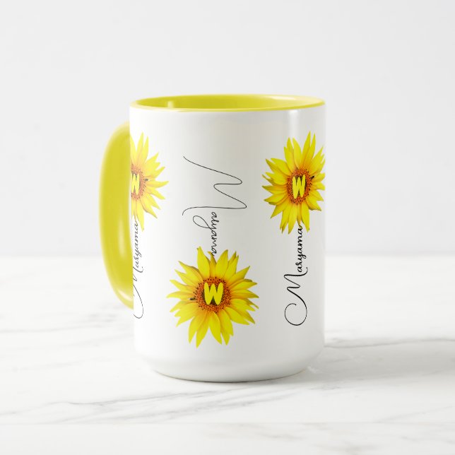 Taza Elegante tazón de café de girasol con nombre perso (Anverso izquierdo)