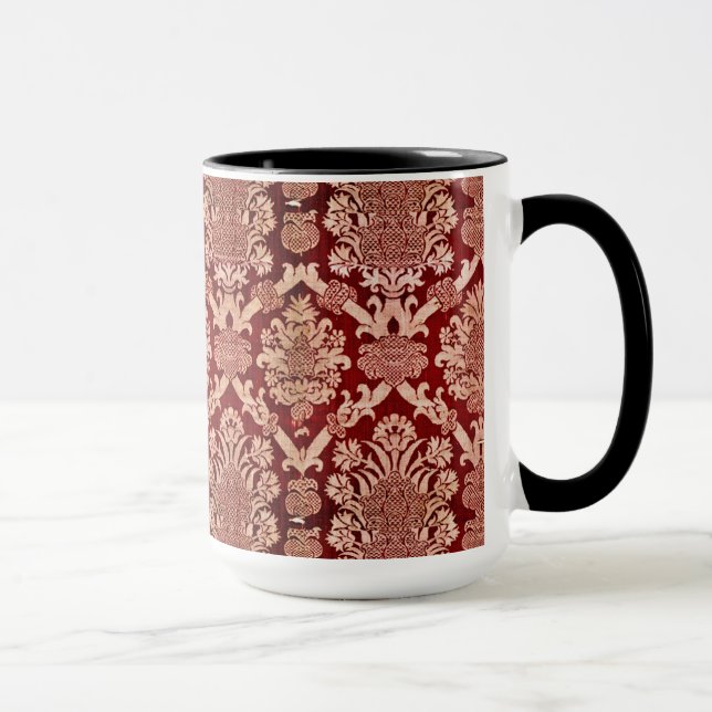 Taza Elegante Tejido Oscuro Vintage Beige Damask (Derecha)