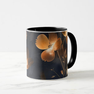 Taza Elegante terra cotta de cobre dorado negro floral