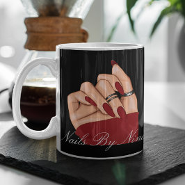Taza Elegante Típografía Roja Negra Marcada Salón Nail