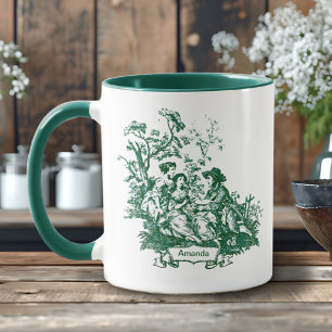 Taza Elegante Toile de Jouy Vintage Monograma Verde