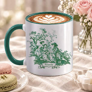 Taza Elegante Toile de Jouy Vintage Monograma Verde