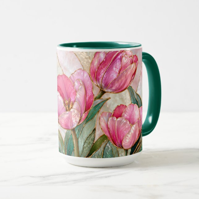 Taza Elegante Tulipán Rosa (Anverso derecho)