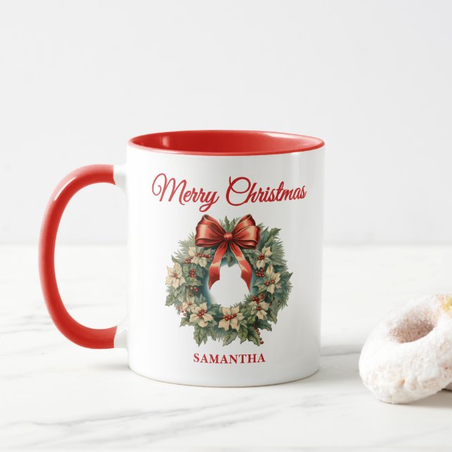 Taza Elegante Wreath Navidades de acuarela (Con donut)
