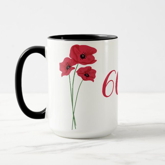 Taza Elegante y moderna floral roja 60 años mujer (Izquierda)