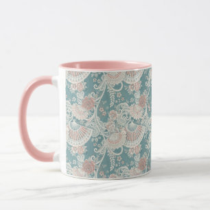 Taza Elegantes Abanicos Victorianos Flor de Encaje Dise