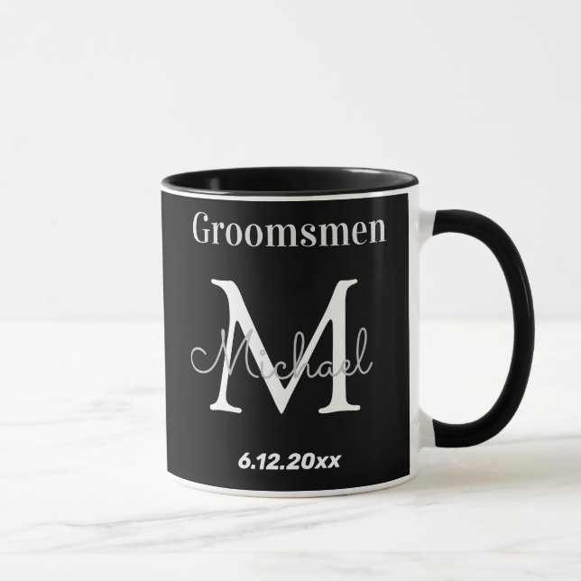 Taza elegantes groomsmens personalizados en blanco negr (Derecha)