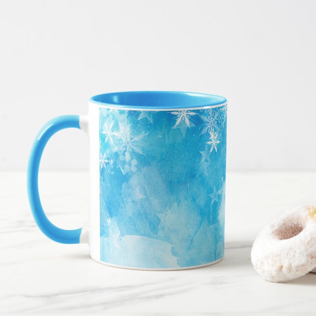 Taza Elegantes Navidades Blue Snowflakes| Trama clásica (Con donut)