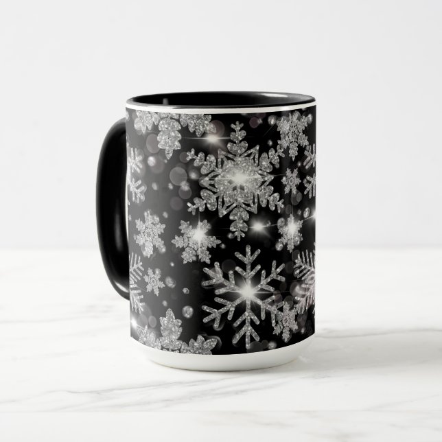 Taza Elegantes Navidades copos de nieve de plata blanca (Anverso izquierdo)