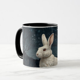 Taza Elegantes Navidades de conejo blanco nevan bosques