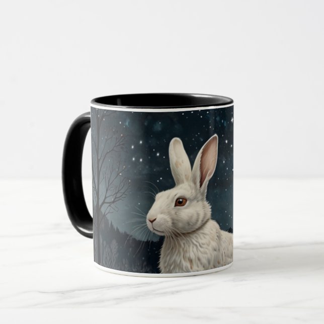 Taza Elegantes Navidades de conejo blanco nevan bosques (Anverso izquierdo)