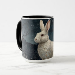 Taza Elegantes Navidades de conejo blanco nevan bosques