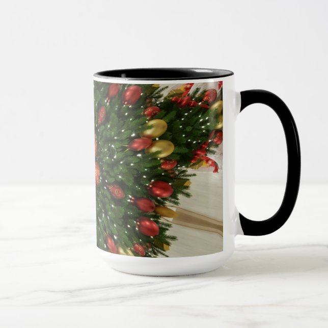 Taza Elegantes Navidades Wreath Red Green Kaleidoscópic (Derecha)