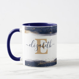 Taza Elegantes pinceles azules y dorados personalizados