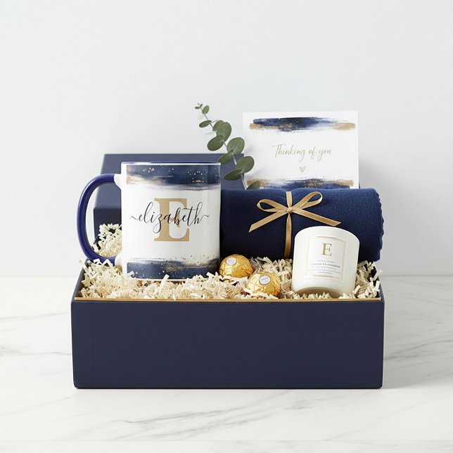 Taza Elegantes pinceles azules y dorados personalizados (Subido por el creador)