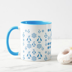 Taza Elegantes Pingüinos Azules Con Patrón De Copos De 
