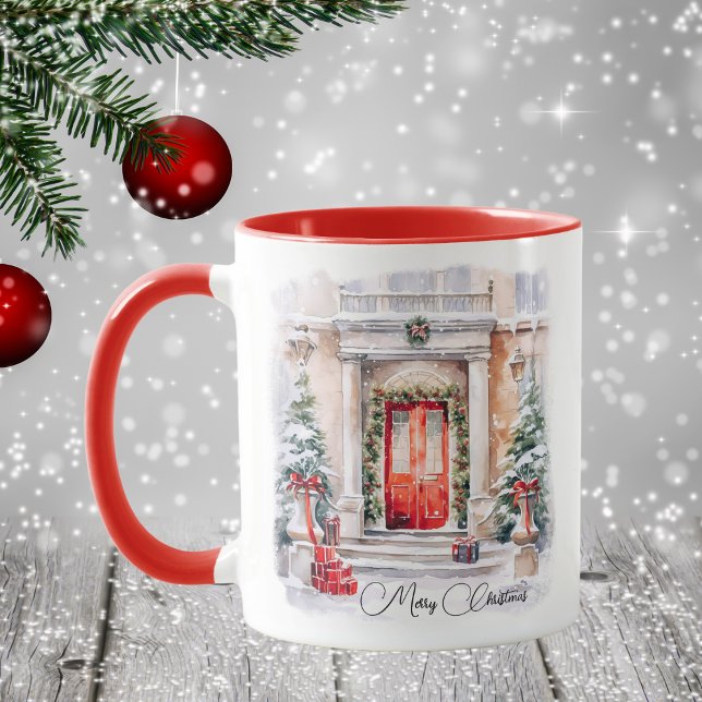 Taza Elegantes puertas rojas navideñas (Subido por el creador)