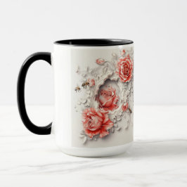 Taza Elegantes Rosas 3D, abejas y belleza botánica