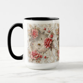 Taza Elegantes Rosas 3D, abejas y belleza botánica