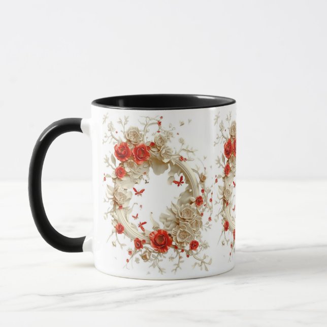 Taza Elegantes Rosas 3D, abejas y belleza botánica (Izquierda)