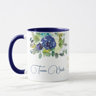 Taza Elegantes Rosas Acuarela Azul Marino Equipo Novia 