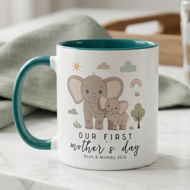 Taza Elephant Mom Baby First Mothers Day Design (Subido por el creador)