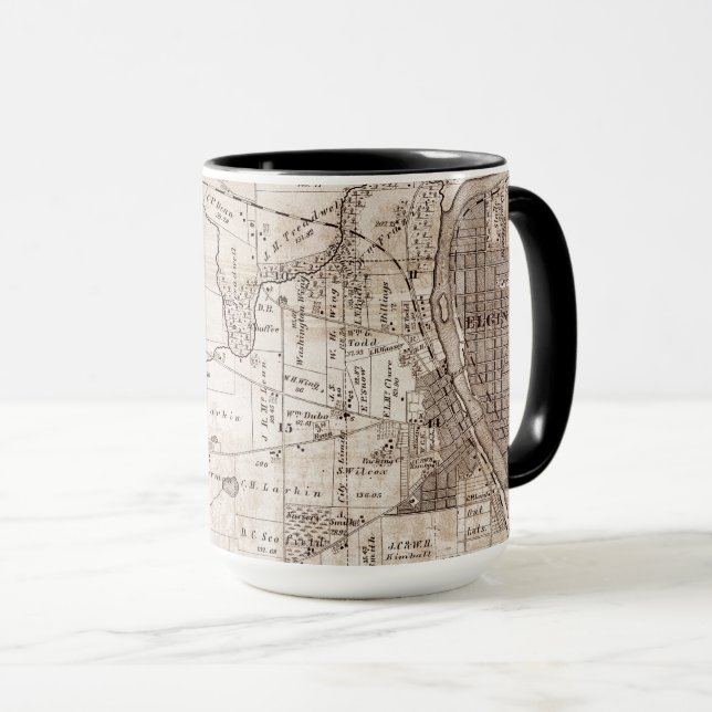 Taza Elgin Illinois 1870 Mapa del río Fox (Anverso derecho)