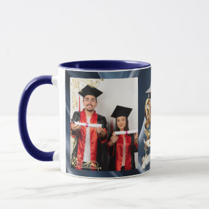 Taza Élite BLEU-Mármol y Oro Personalizado de Graduació
