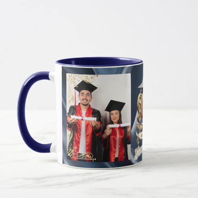 Taza Élite BLEU-Mármol y Oro Personalizado de Graduació (Izquierda)
