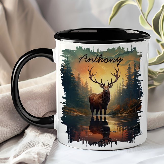 Taza Elk en la reflexión sobre el bosque Sunrise (Subido por el creador)