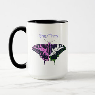 Taza Ella/Ellas Mariposa de cola tortuga no binaria