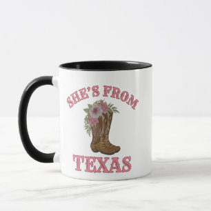 Taza Ella es de Texas, Botas de Vaquera con Flores